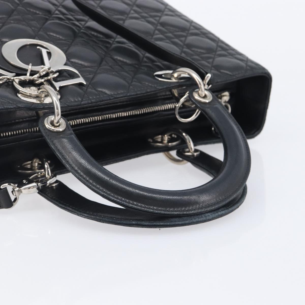 Christian Dior Canage Lady Dior Large Bag Lamb Skin 2way Black Auth 208025V
