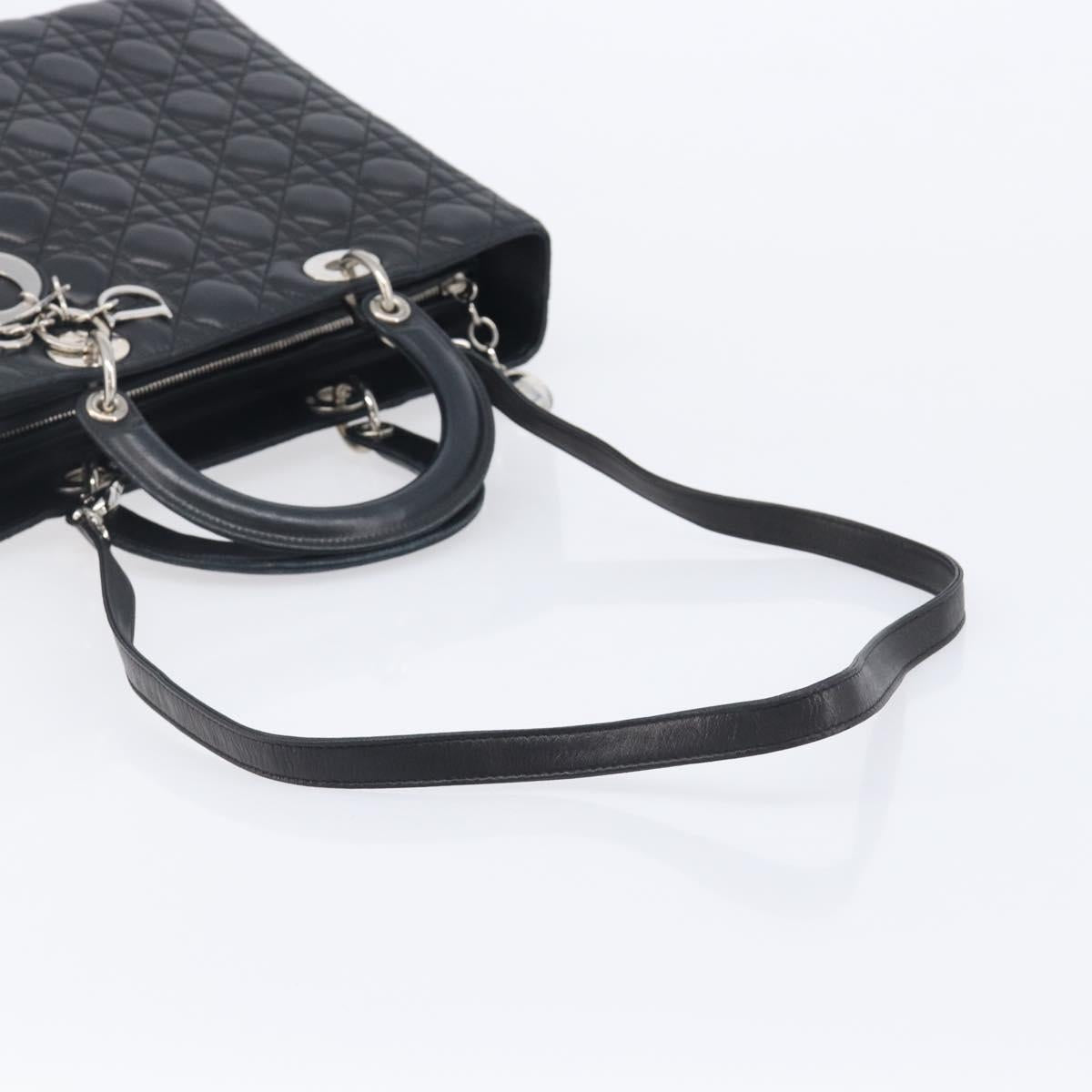 Christian Dior Canage Lady Dior Large Bag Lamb Skin 2way Black Auth 208025V