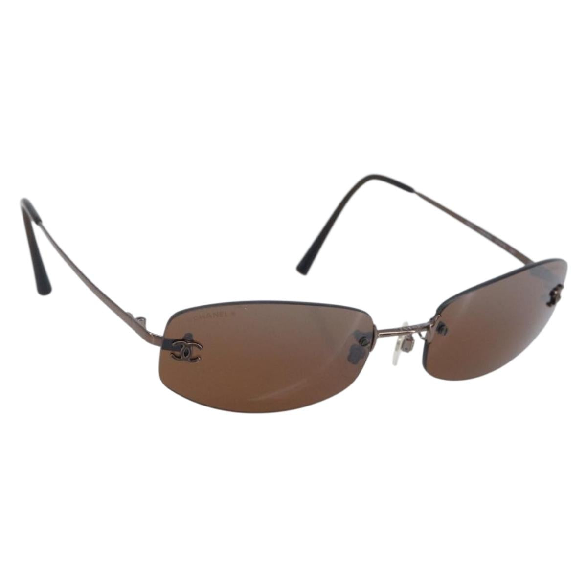CHANEL COCO Mark Sunglasses metal Brown CC Auth 208027M