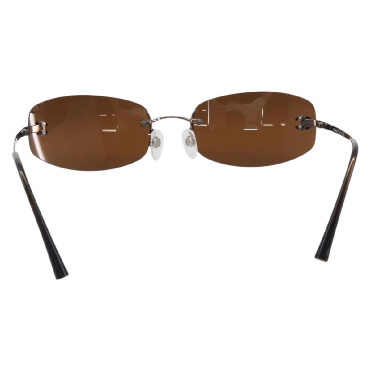 CHANEL COCO Mark Sunglasses metal Brown CC Auth 208027M