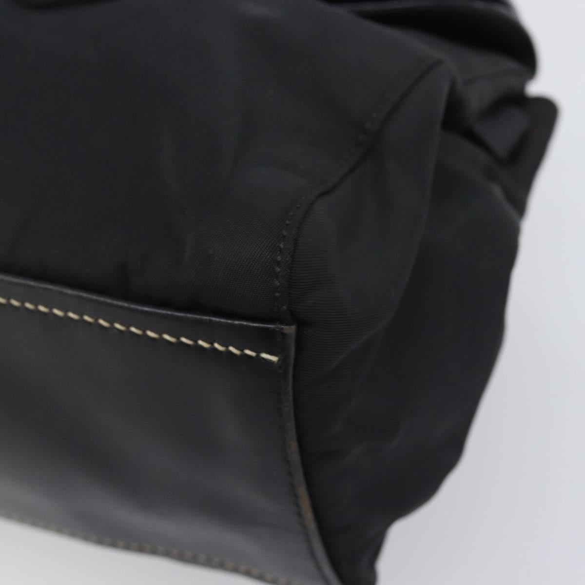 PRADA Tote Bag Nylon Leather Black Silver Auth 208028
