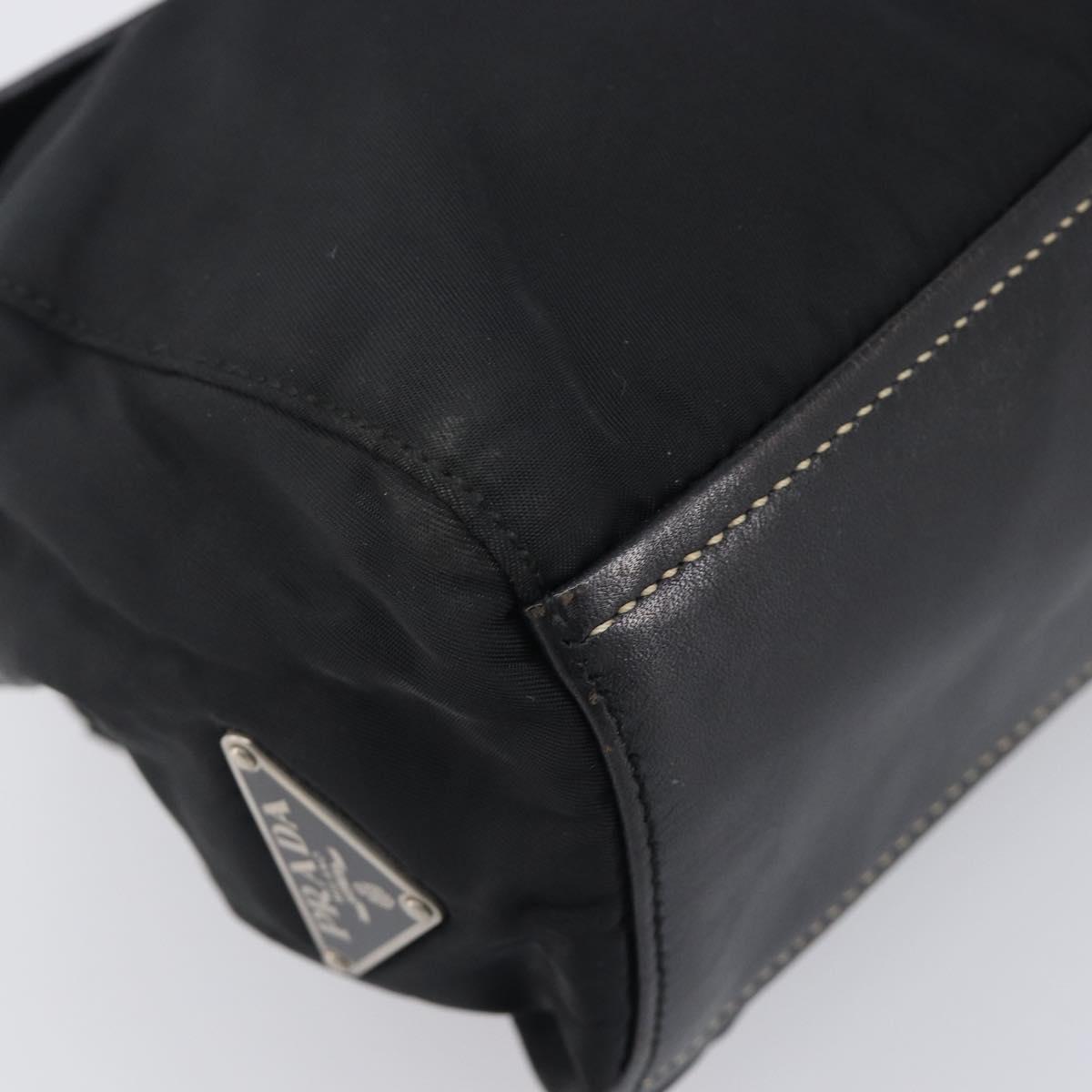 PRADA Tote Bag Nylon Leather Black Silver Auth 208028