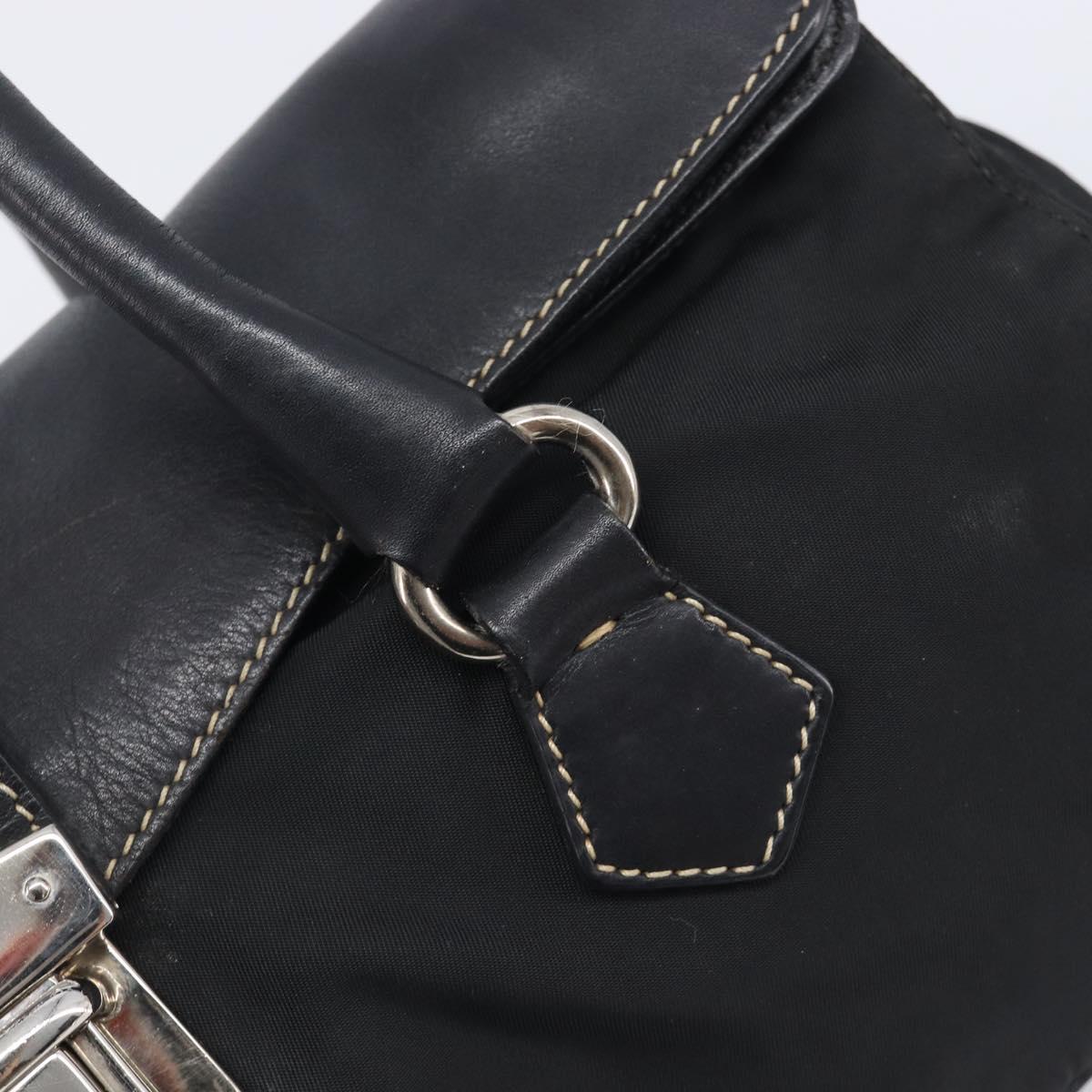 PRADA Tote Bag Nylon Leather Black Silver Auth 208028