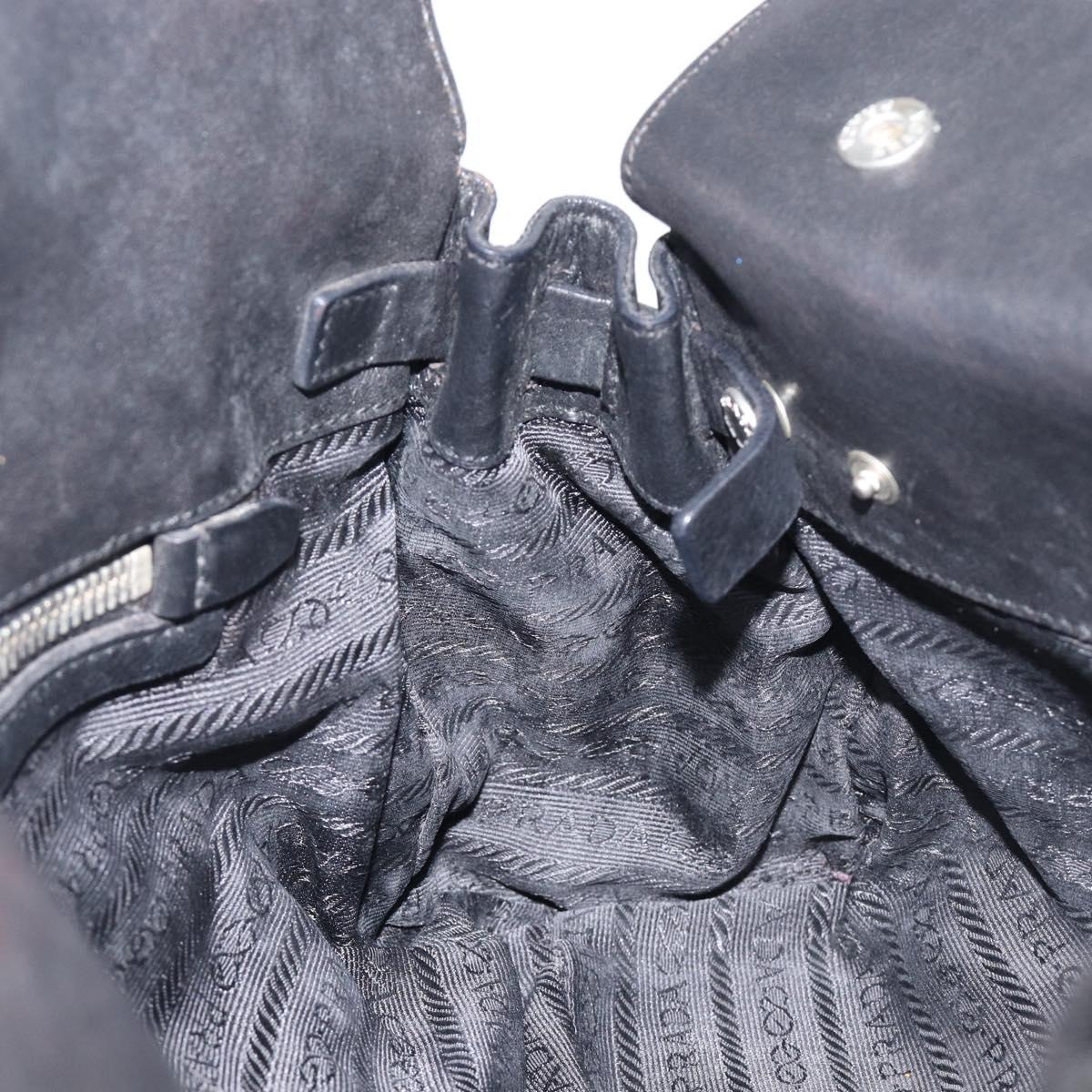 PRADA Tote Bag Nylon Leather Black Silver Auth 208028