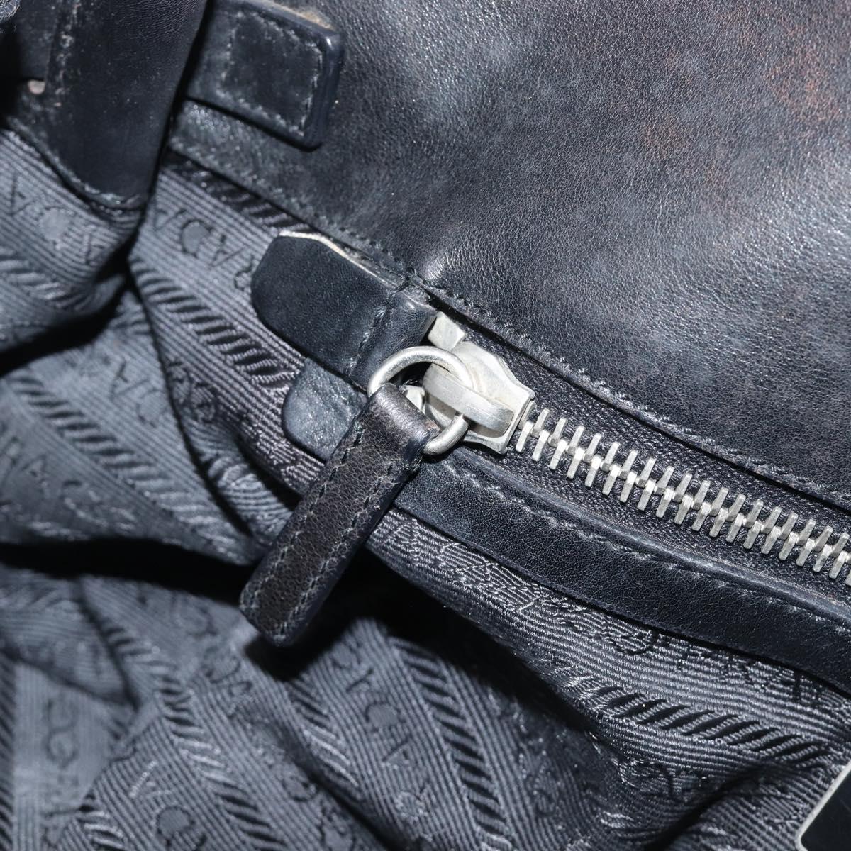PRADA Tote Bag Nylon Leather Black Silver Auth 208028