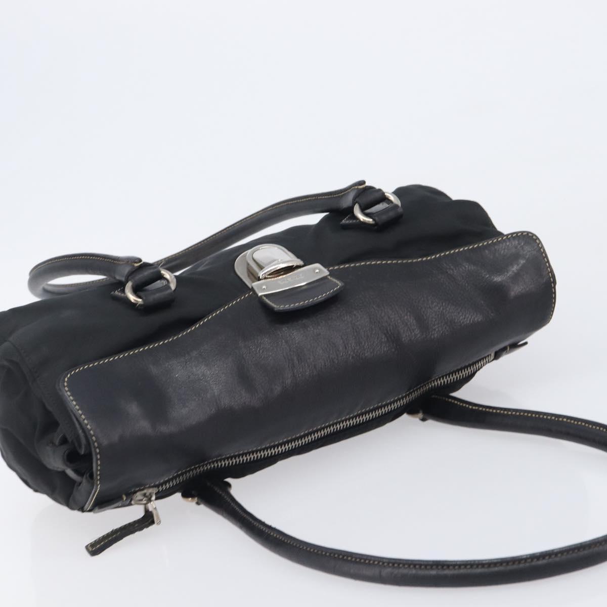 PRADA Tote Bag Nylon Leather Black Silver Auth 208028