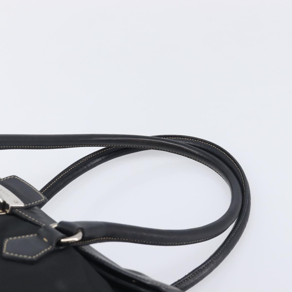 PRADA Tote Bag Nylon Leather Black Silver Auth 208028
