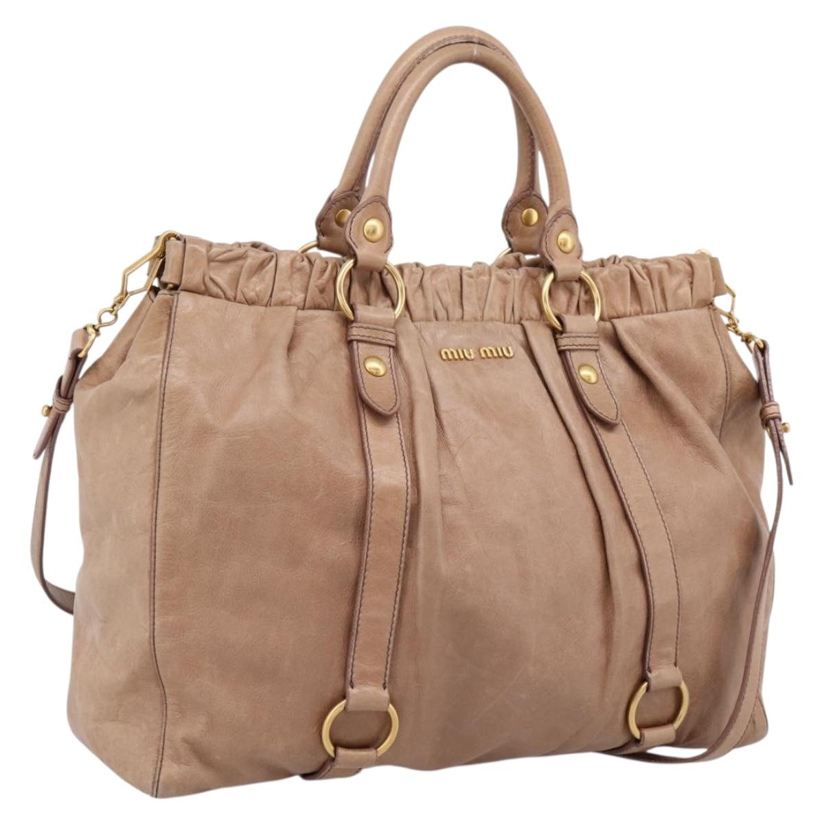 Miu Miu Hand Bag Vitellolux 2way Pink Gold Auth 208029A