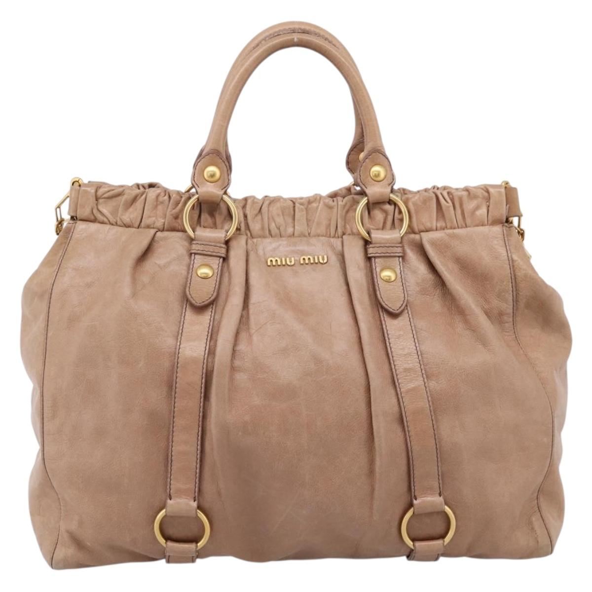 Miu Miu Hand Bag Vitellolux 2way Pink Gold Auth 208029A