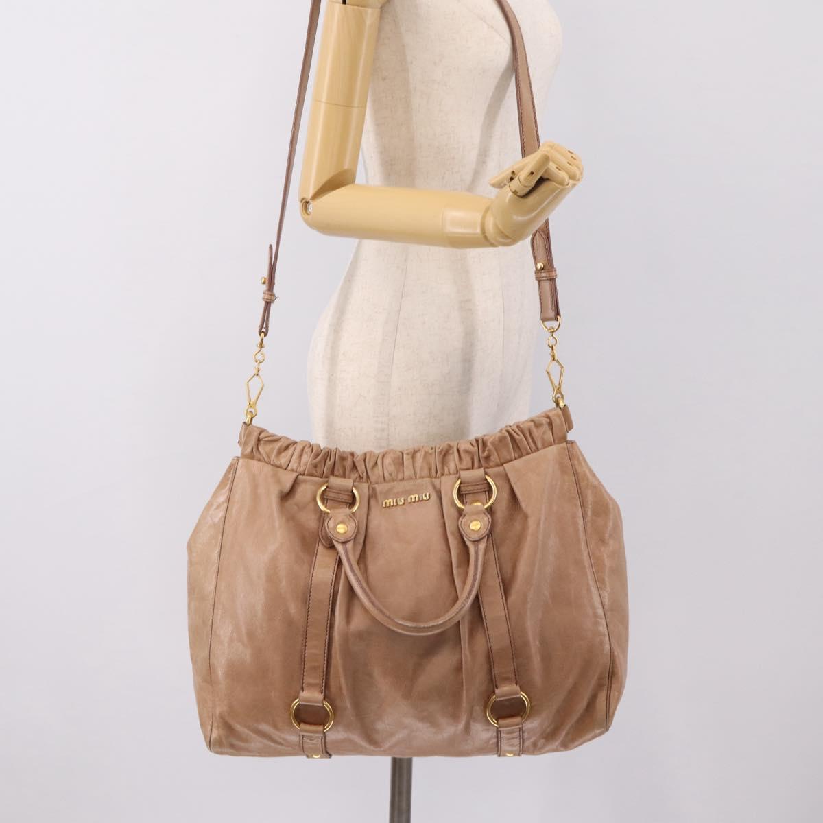 Miu Miu Hand Bag Vitellolux 2way Pink Gold Auth 208029A