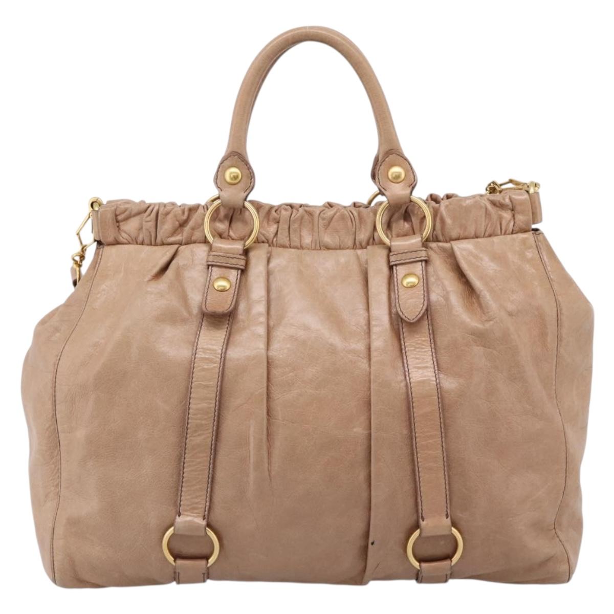 Miu Miu Hand Bag Vitellolux 2way Pink Gold Auth 208029A