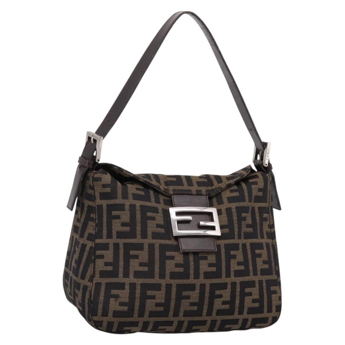 FENDI Zucca Canvas Mamma Baguette Shoulder Bag Brown Black 264260 Auth 208030