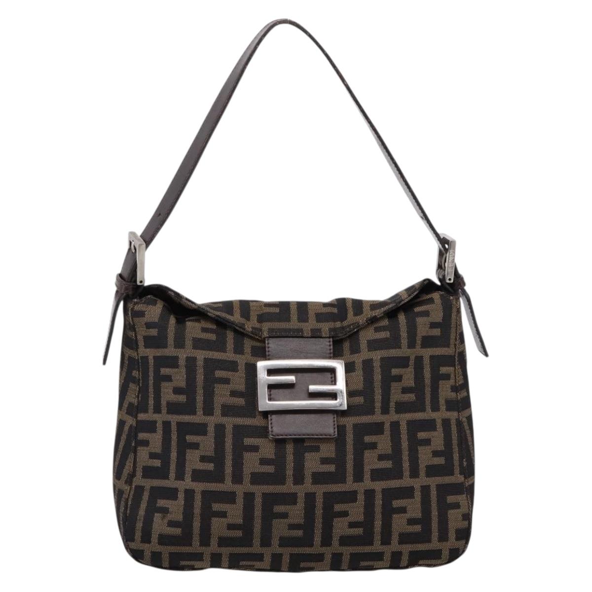 FENDI Zucca Canvas Mamma Baguette Shoulder Bag Brown Black 264260 Auth 208030