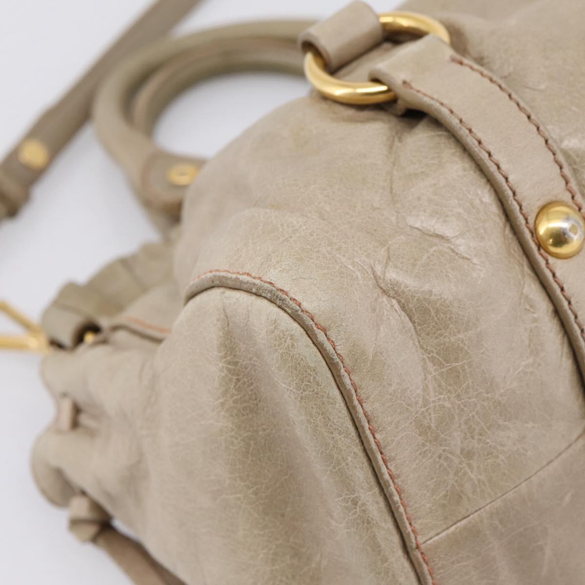 Miu Miu Hand Bag Vitellolux 2way Beige Gold Auth 208033A