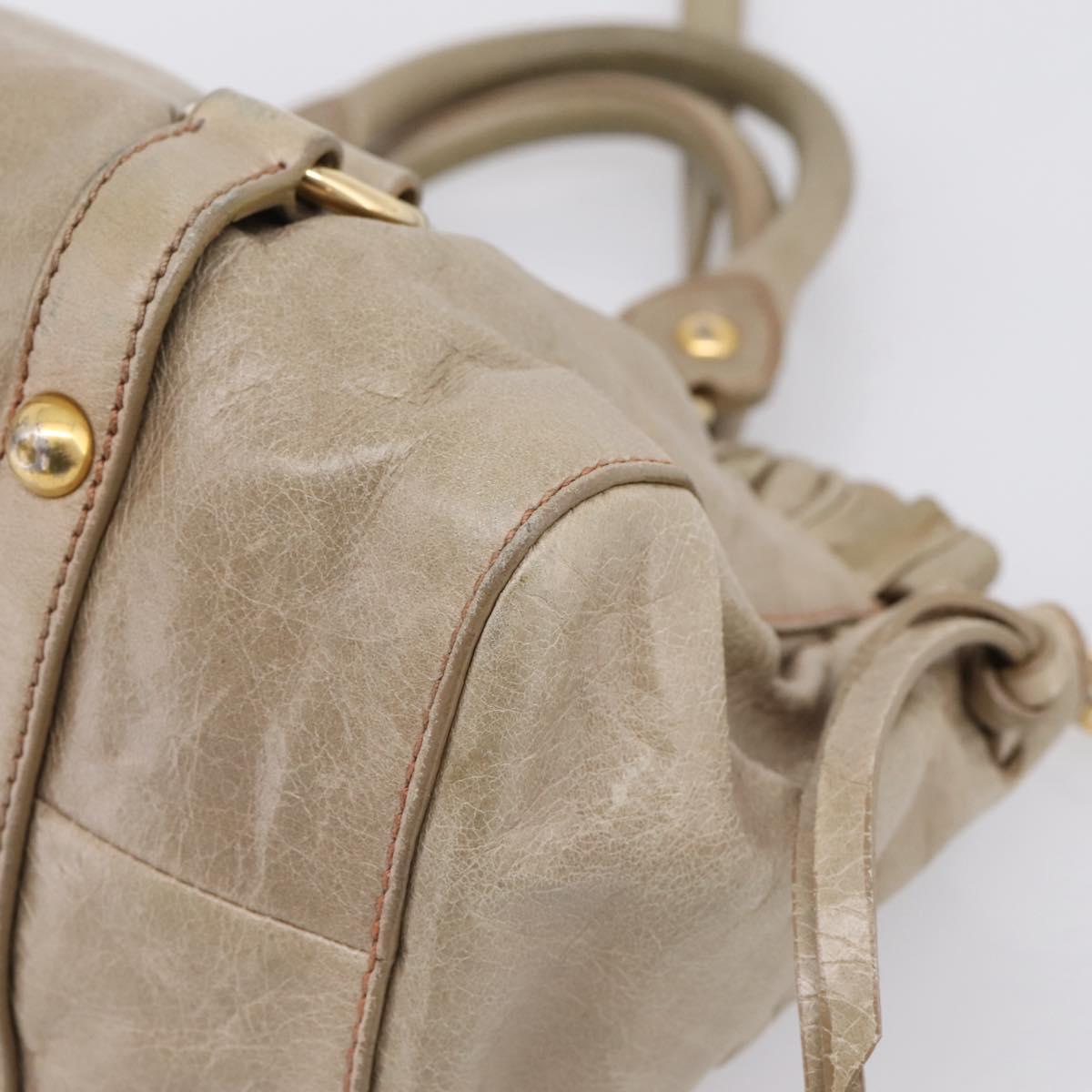 Miu Miu Hand Bag Vitellolux 2way Beige Gold Auth 208033A