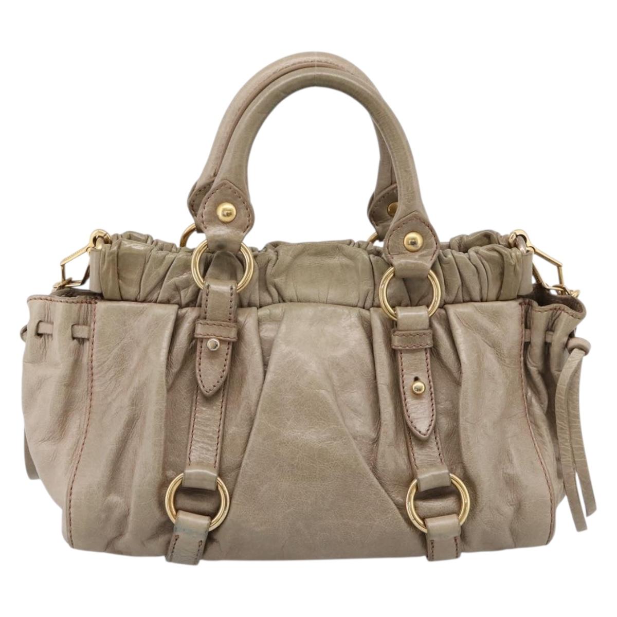 Miu Miu Hand Bag Vitellolux 2way Beige Gold Auth 208033A