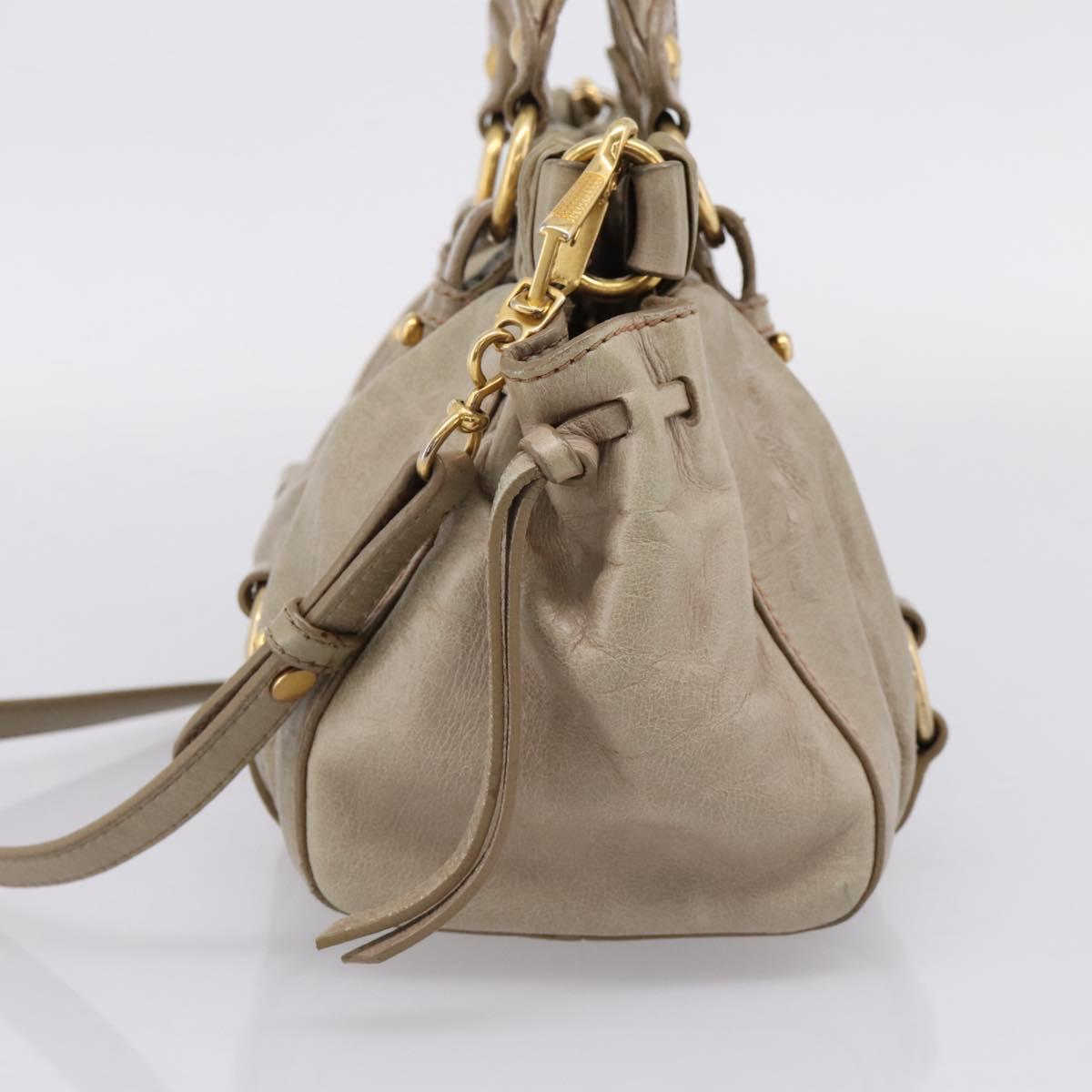 Miu Miu Hand Bag Vitellolux 2way Beige Gold Auth 208033A