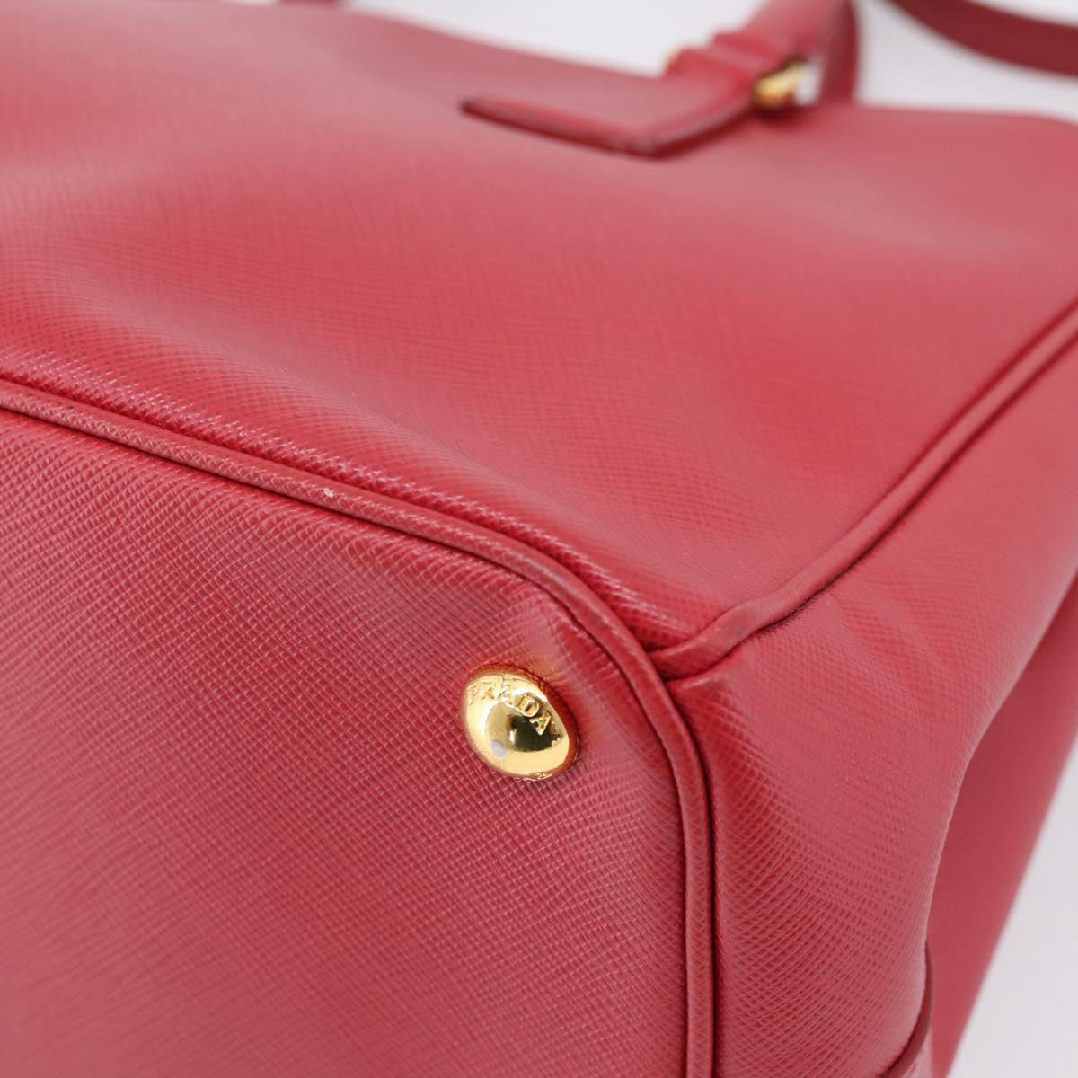PRADA Galleria Hand Bag Saffiano 2way Red Gold Auth 208039