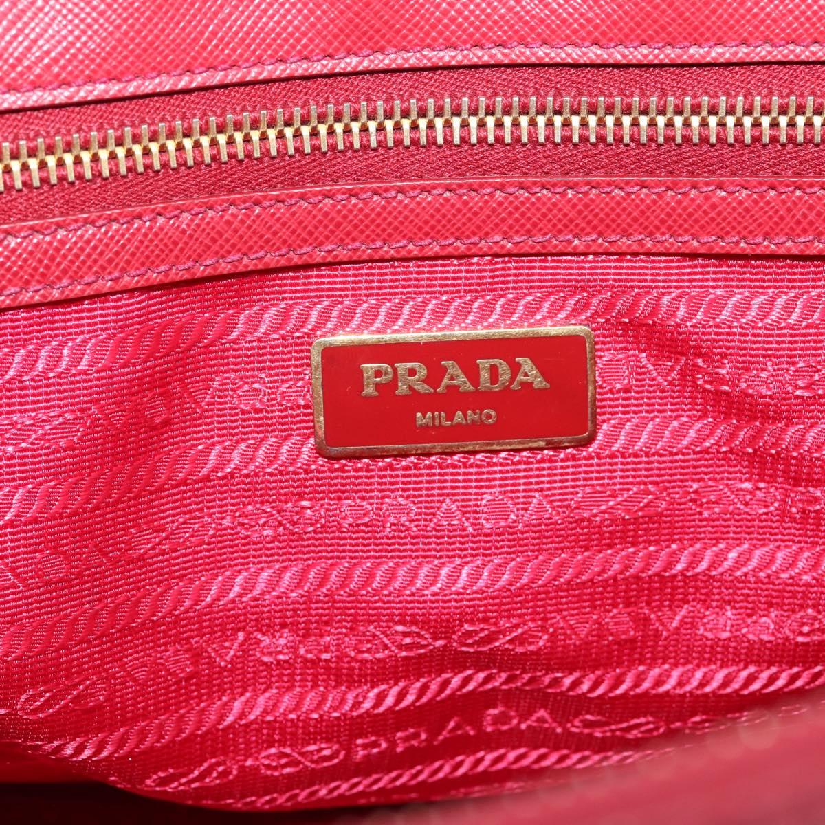 PRADA Galleria Hand Bag Saffiano 2way Red Gold Auth 208039