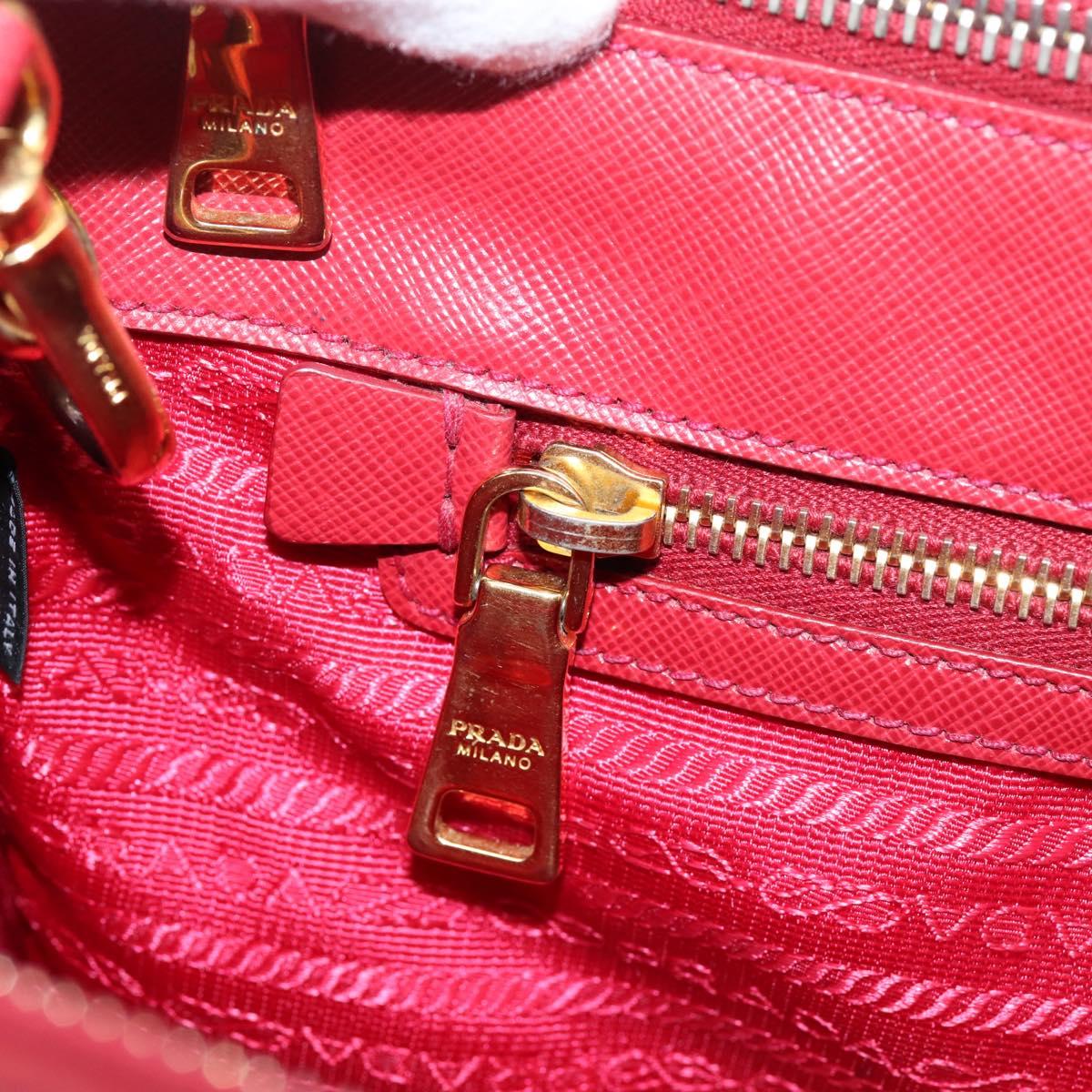 PRADA Galleria Hand Bag Saffiano 2way Red Gold Auth 208039