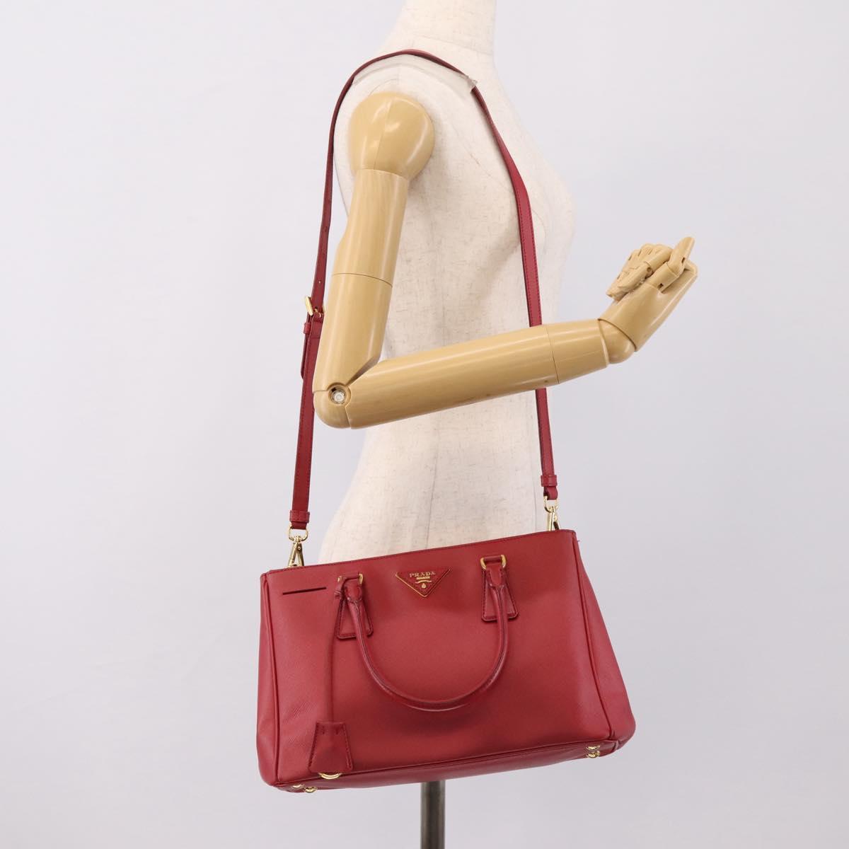 PRADA Galleria Hand Bag Saffiano 2way Red Gold Auth 208039