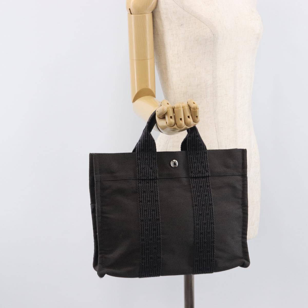 HERMES Her Line PM Hand Bag Canvas Gray Silver Auth 208040A