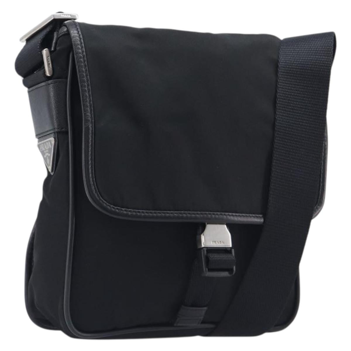 PRADA Shoulder Bag Nylon Black Silver Auth 208041A