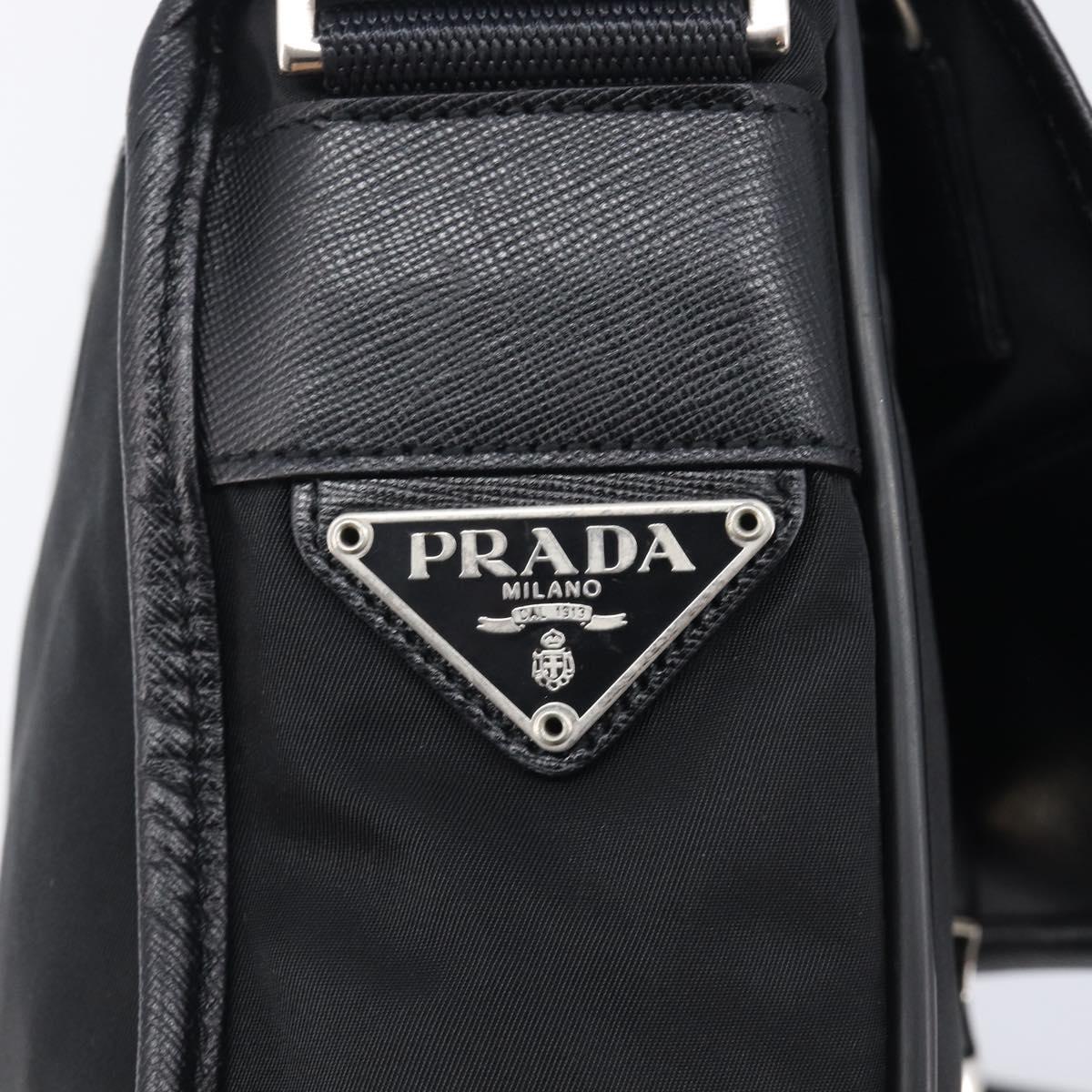 PRADA Shoulder Bag Nylon Black Silver Auth 208041A