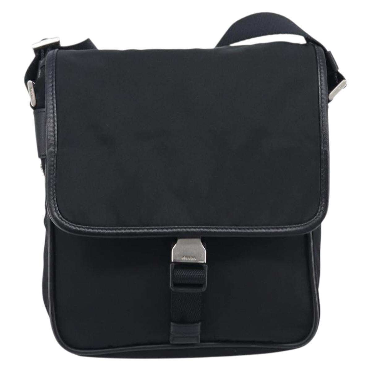 PRADA Shoulder Bag Nylon Black Silver Auth 208041A