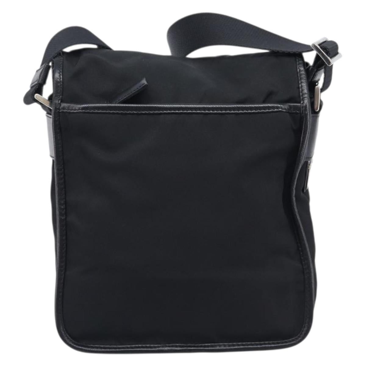 PRADA Shoulder Bag Nylon Black Silver Auth 208041A