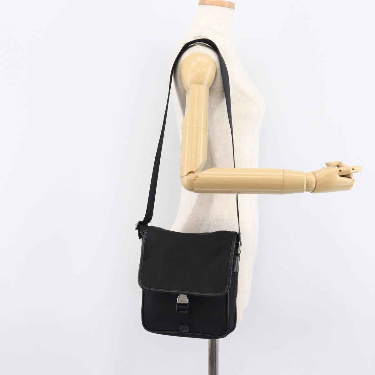 PRADA Shoulder Bag Nylon Black Silver Auth 208041A