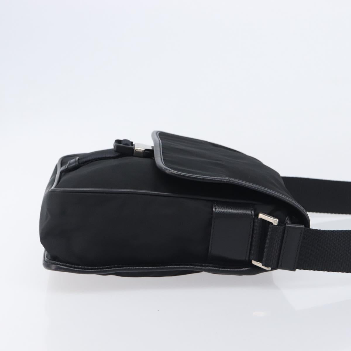 PRADA Shoulder Bag Nylon Black Silver Auth 208041A