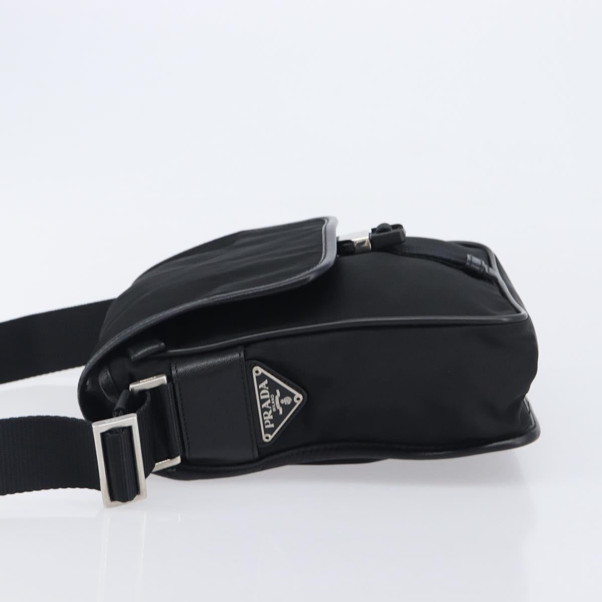 PRADA Shoulder Bag Nylon Black Silver Auth 208041A