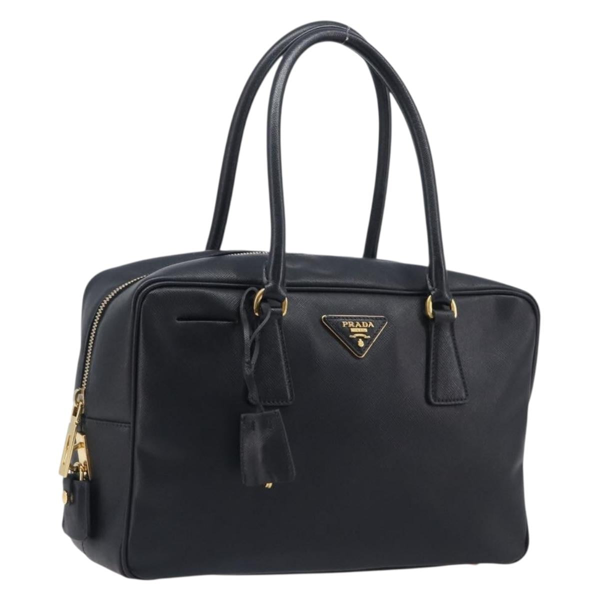 PRADA Hand Bag Saffiano leather Black Gold Auth 208042A