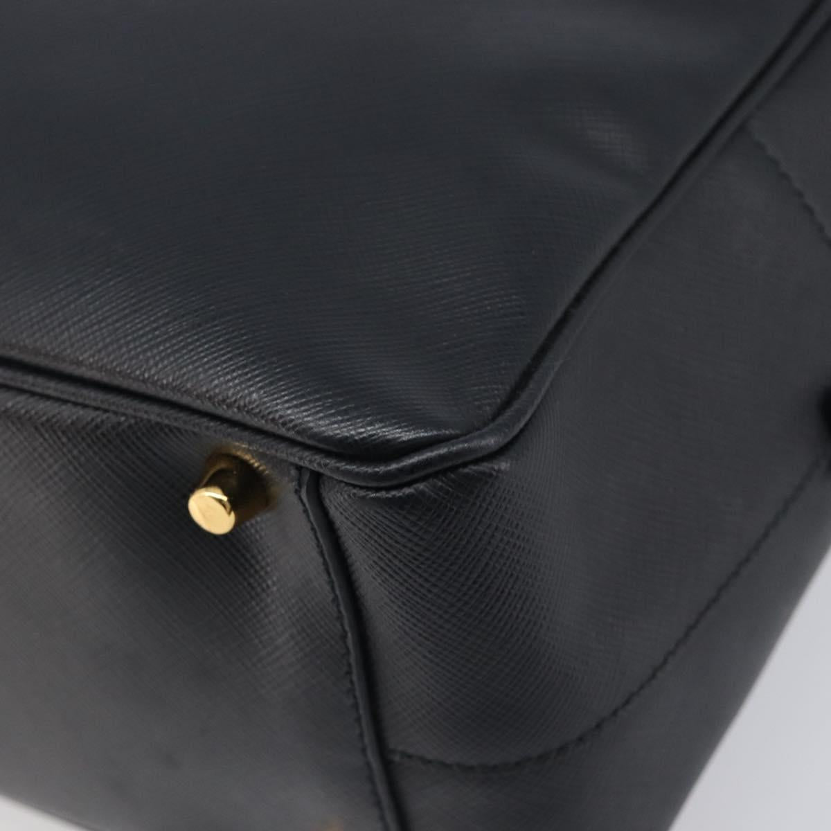 PRADA Hand Bag Saffiano leather Black Gold Auth 208042A