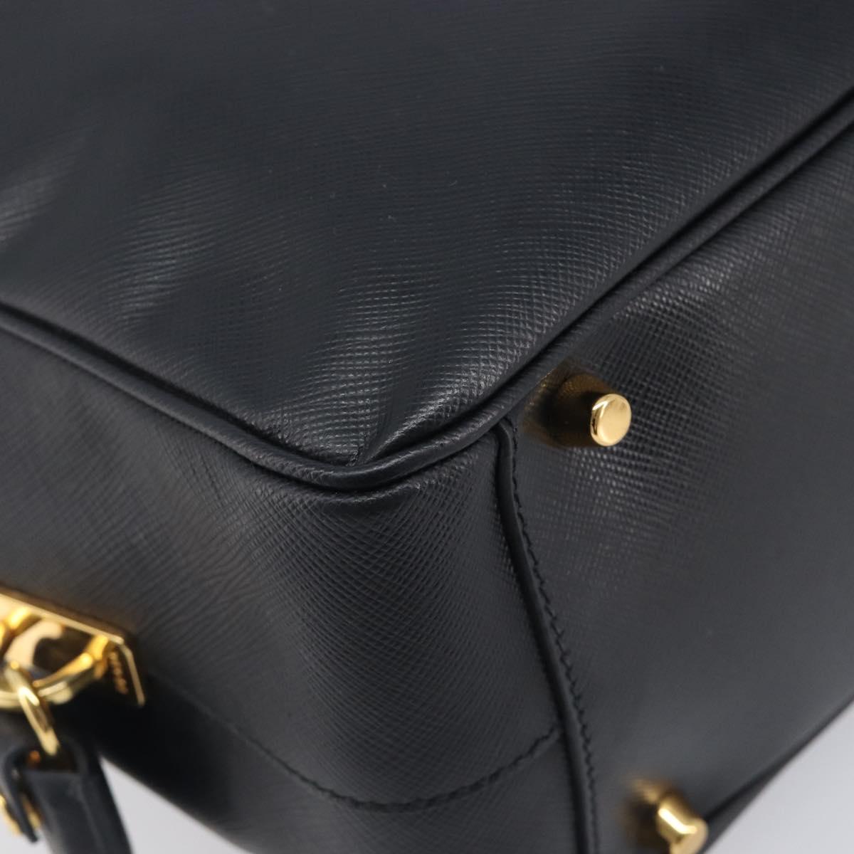 PRADA Hand Bag Saffiano leather Black Gold Auth 208042A