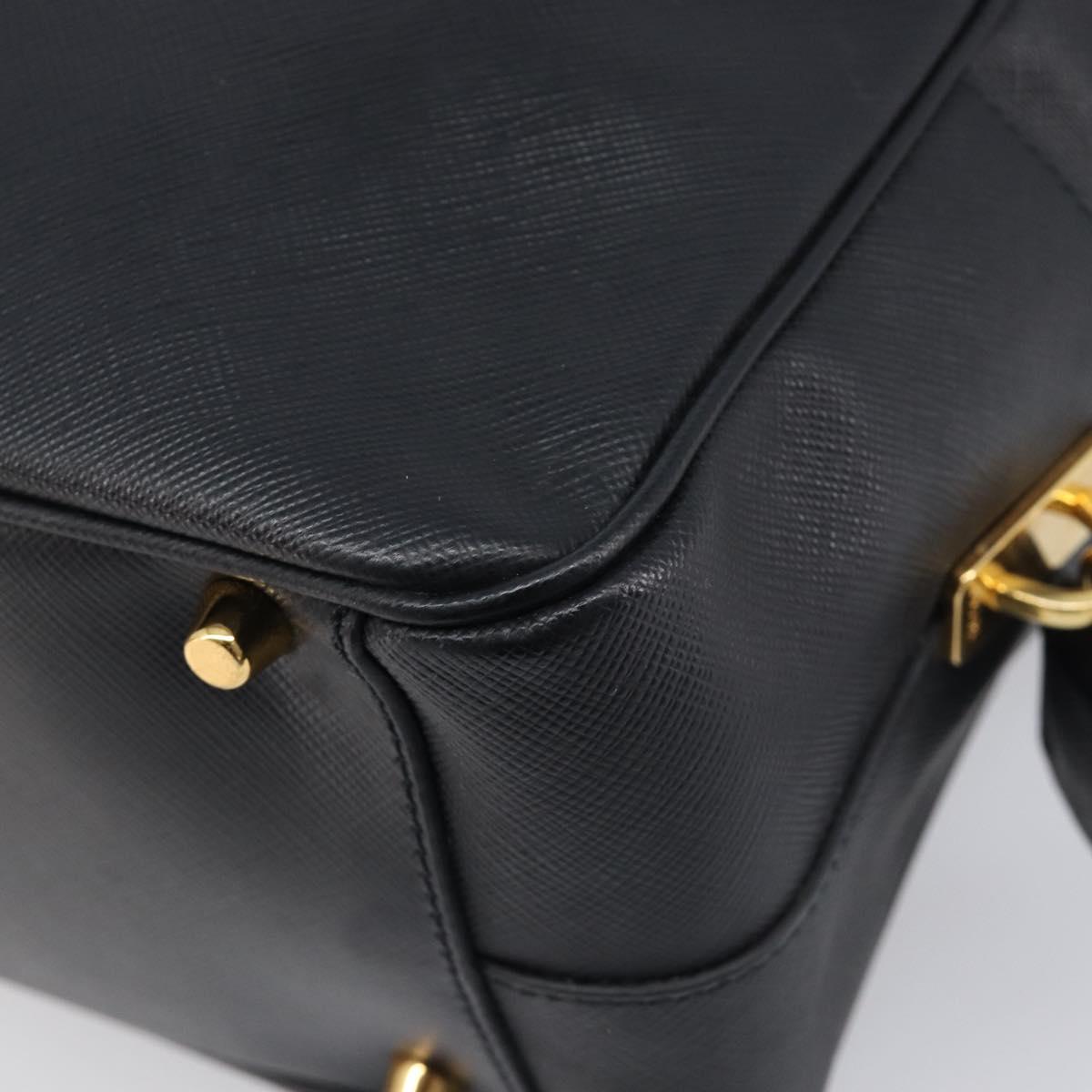 PRADA Hand Bag Saffiano leather Black Gold Auth 208042A
