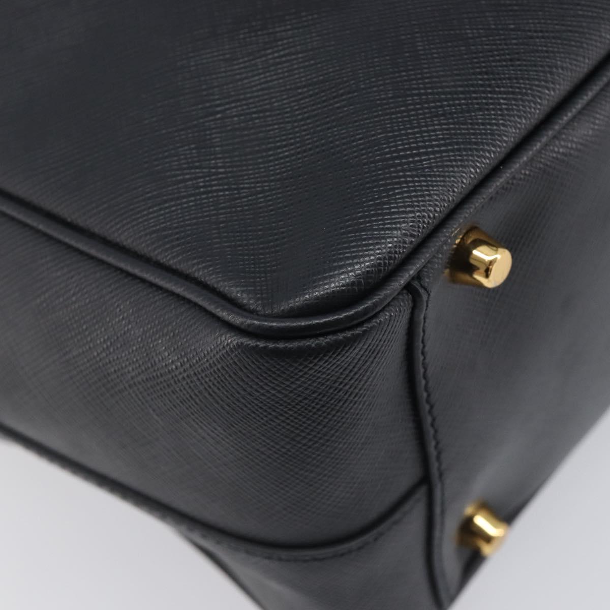 PRADA Hand Bag Saffiano leather Black Gold Auth 208042A