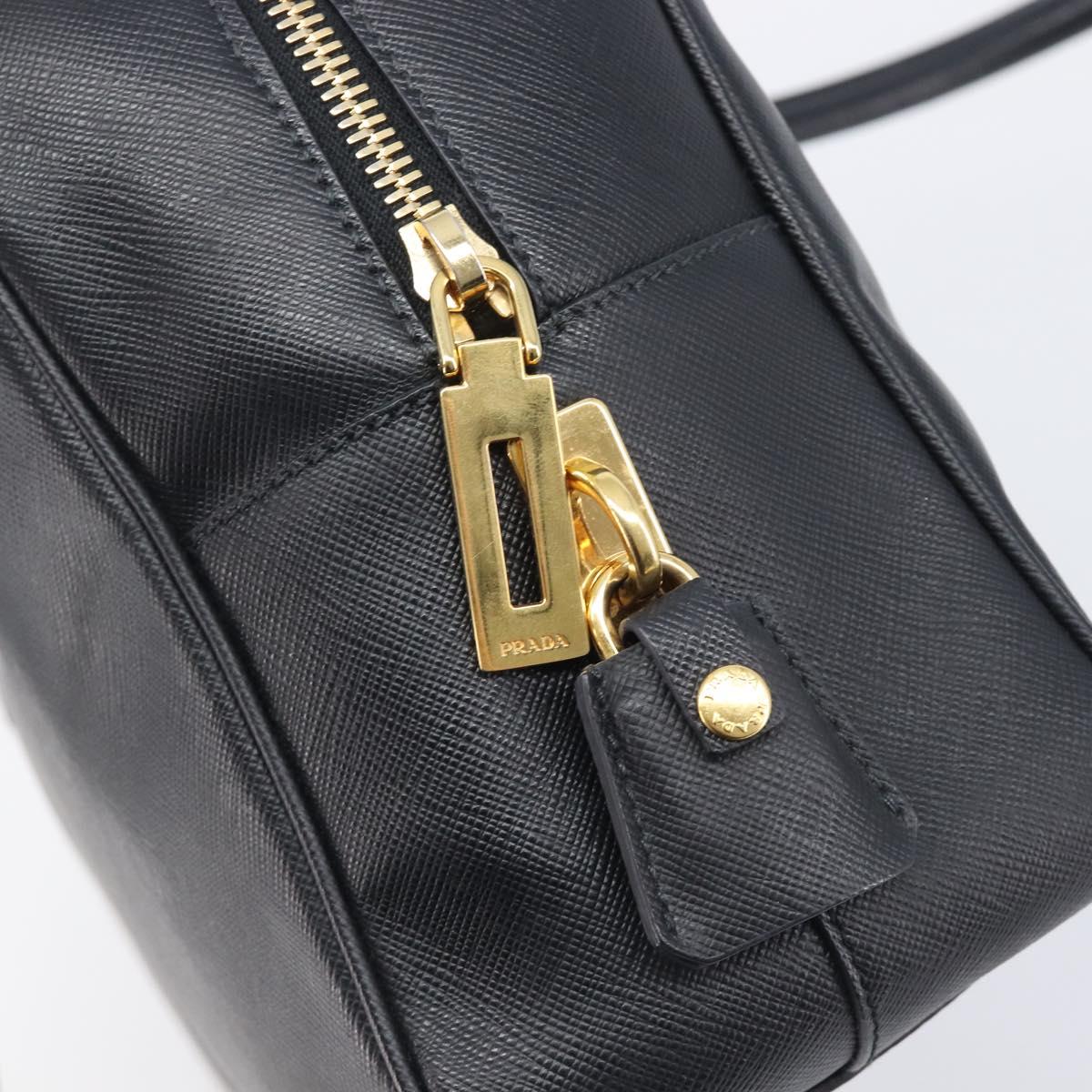 PRADA Hand Bag Saffiano leather Black Gold Auth 208042A