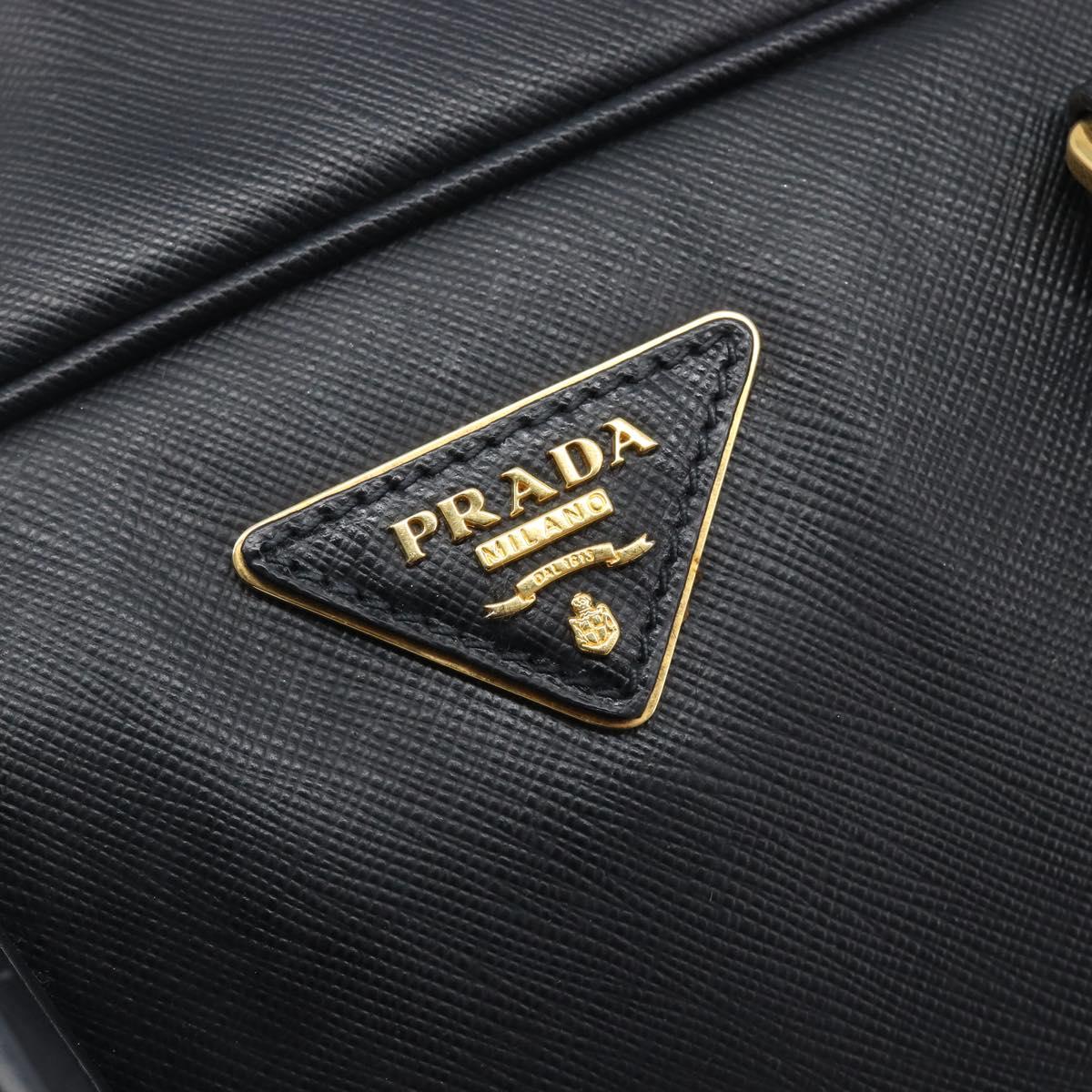 PRADA Hand Bag Saffiano leather Black Gold Auth 208042A