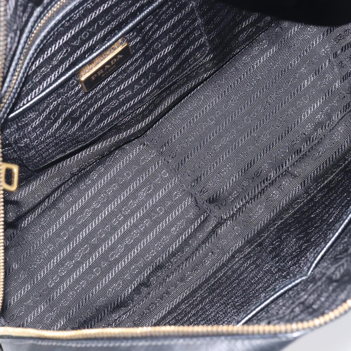 PRADA Hand Bag Saffiano leather Black Gold Auth 208042A
