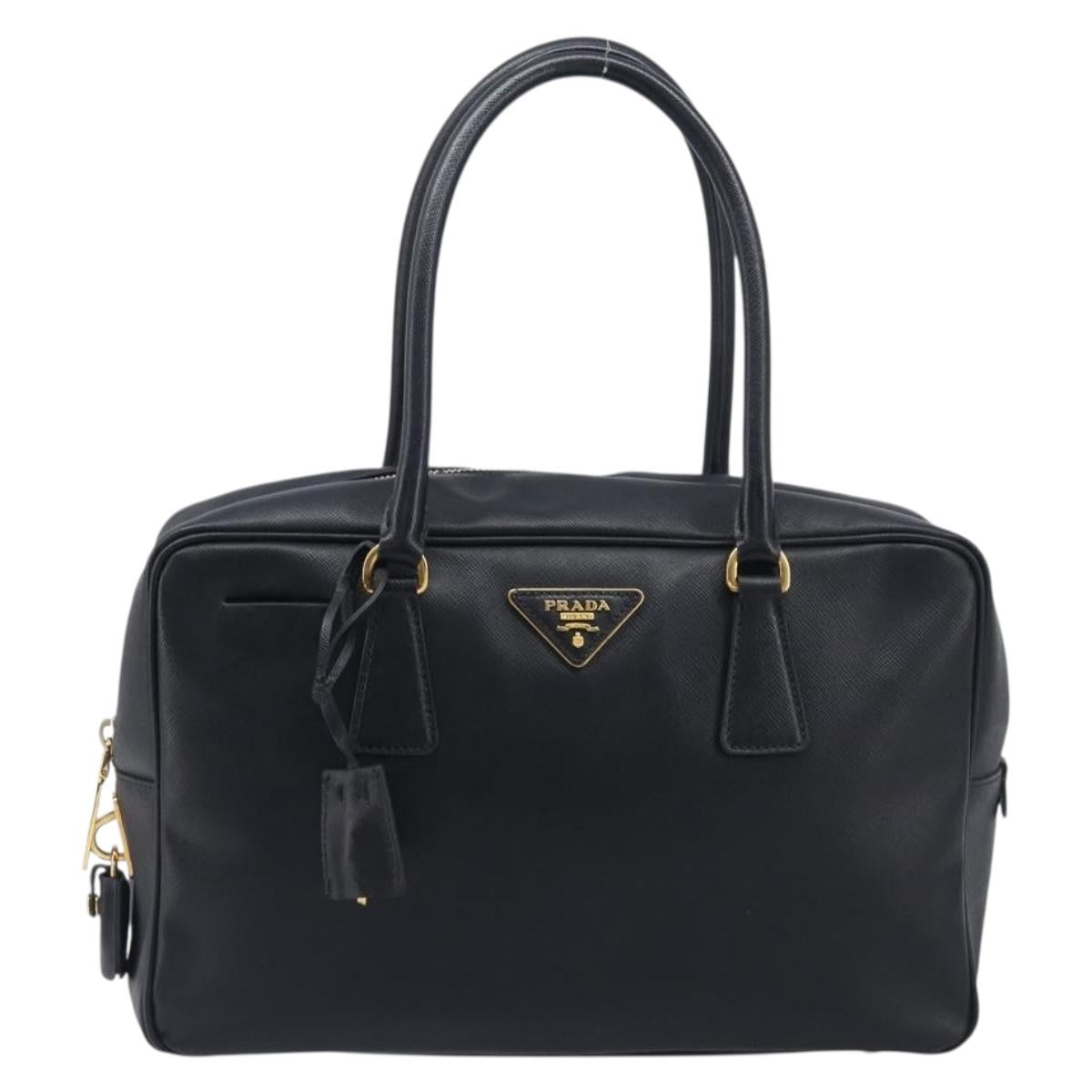 PRADA Hand Bag Saffiano leather Black Gold Auth 208042A