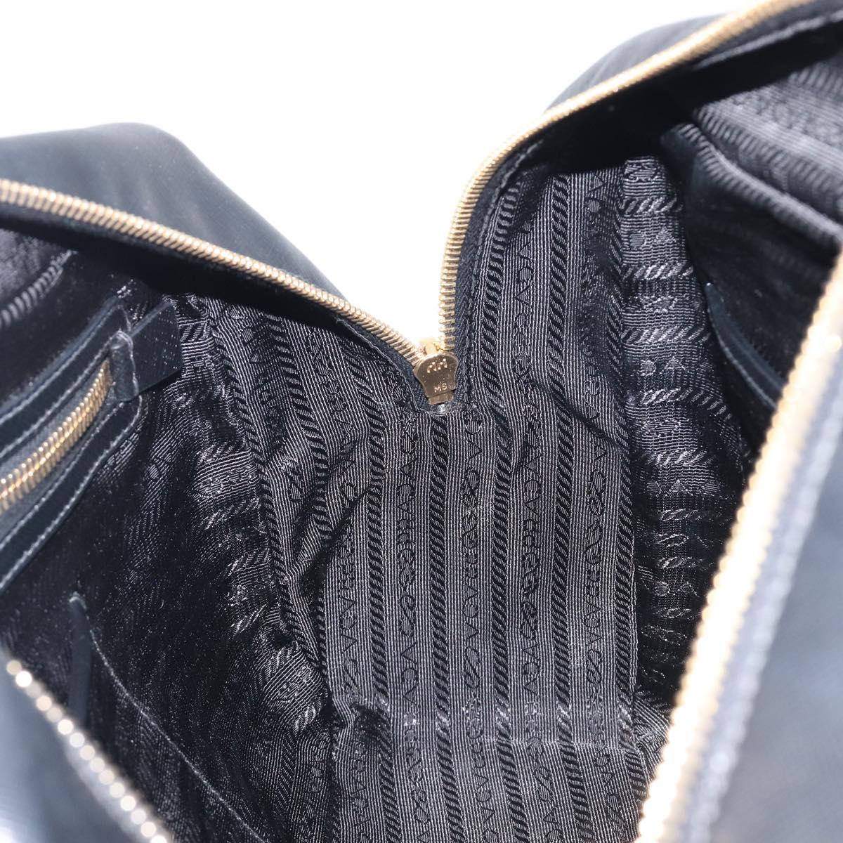 PRADA Hand Bag Saffiano leather Black Gold Auth 208042A