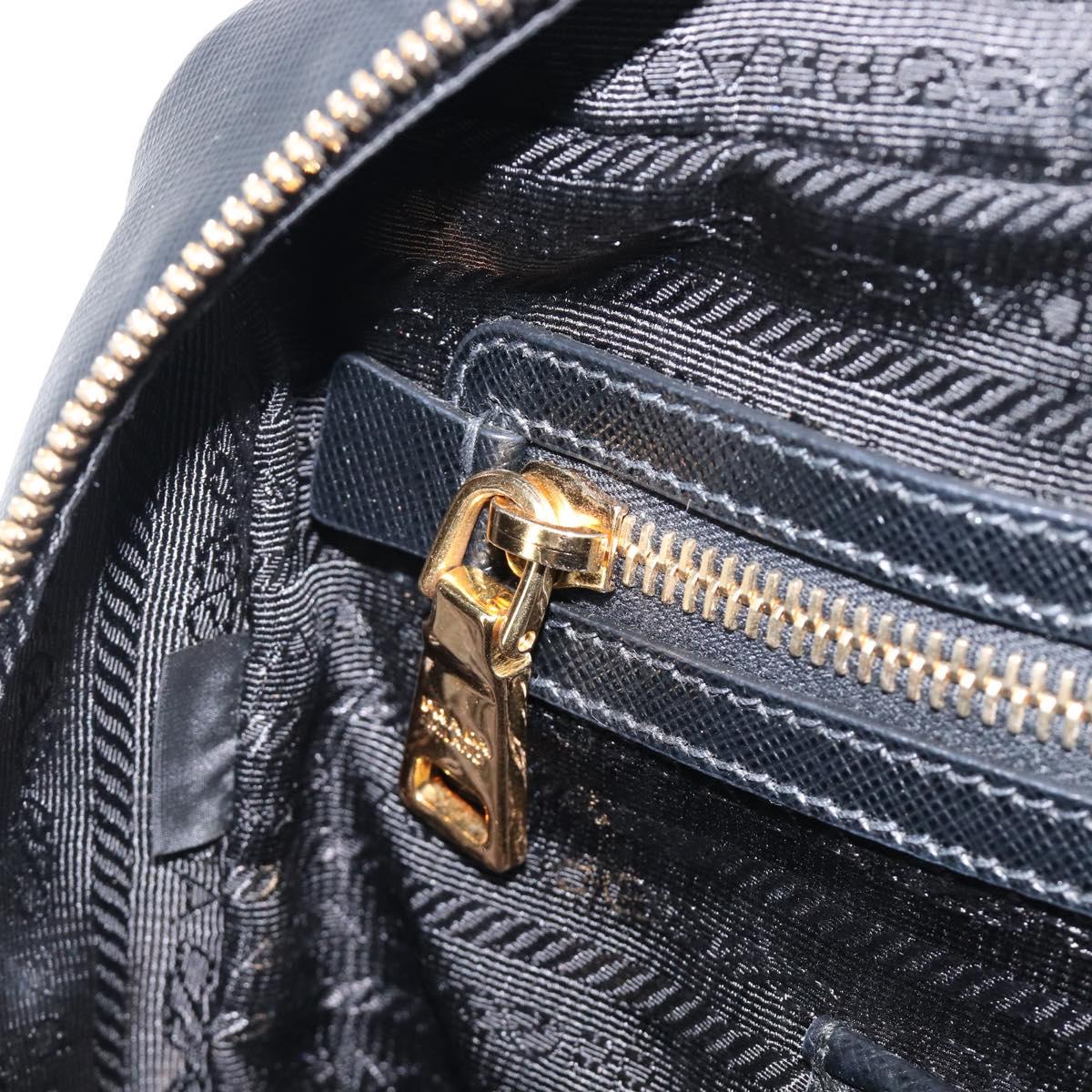 PRADA Hand Bag Saffiano leather Black Gold Auth 208042A