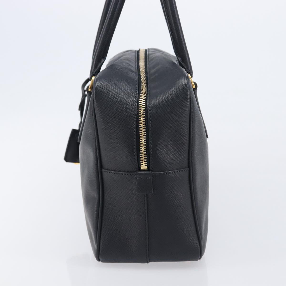PRADA Hand Bag Saffiano leather Black Gold Auth 208042A