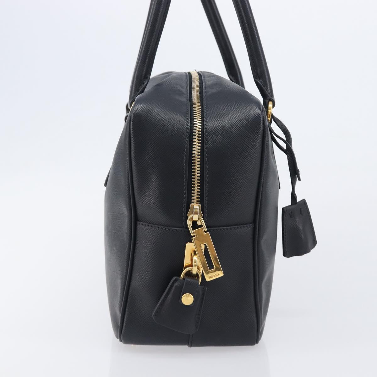 PRADA Hand Bag Saffiano leather Black Gold Auth 208042A