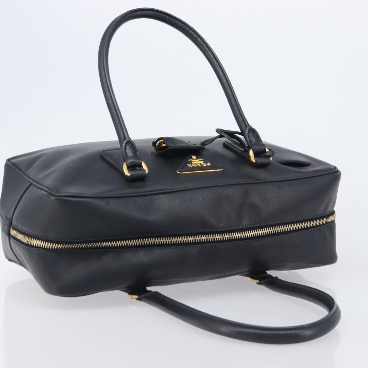 PRADA Hand Bag Saffiano leather Black Gold Auth 208042A