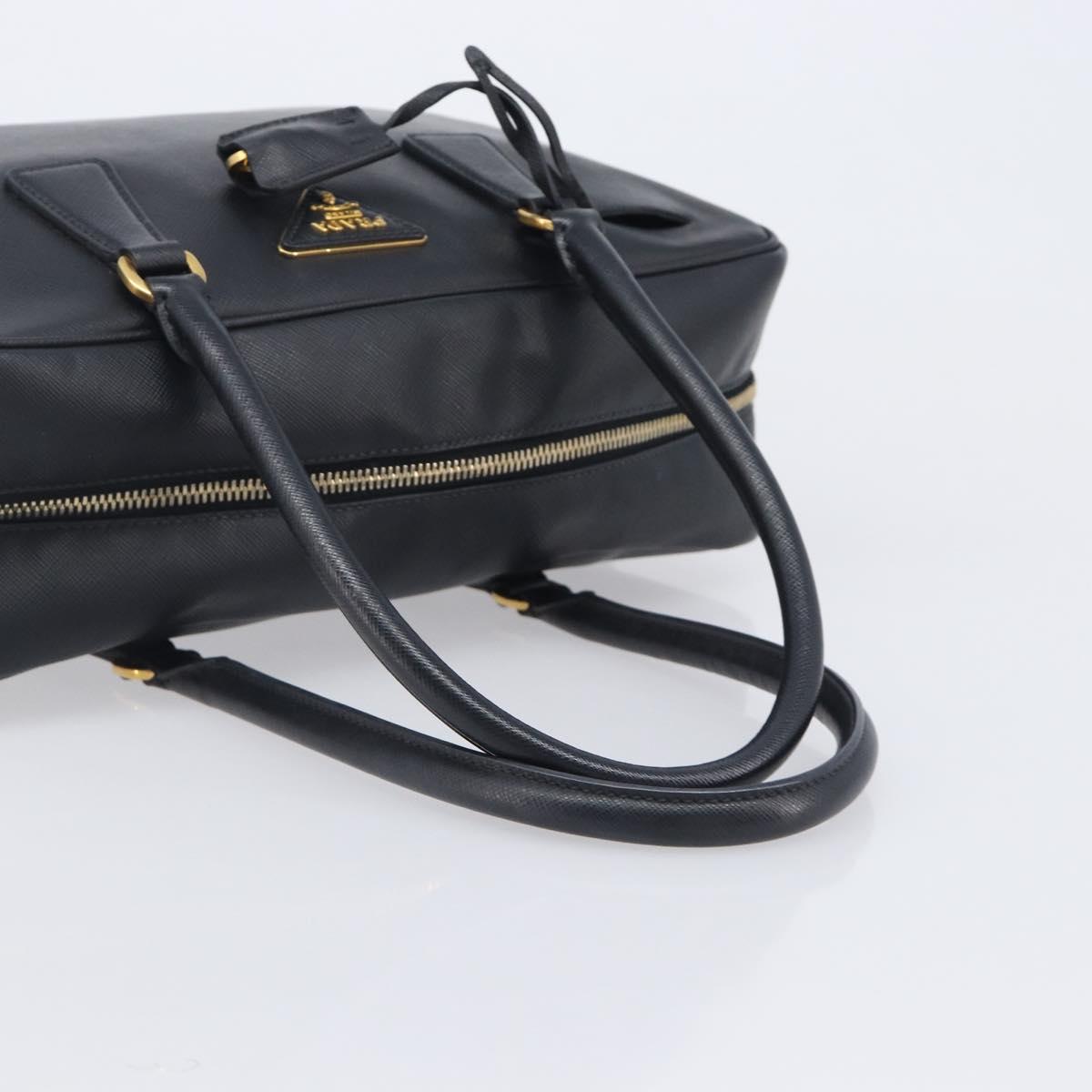 PRADA Hand Bag Saffiano leather Black Gold Auth 208042A