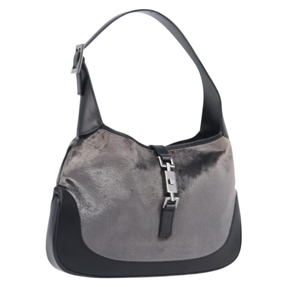 GUCCI Jackie Shoulder Bag Velor Black Silver 001 3306 Auth 208043V