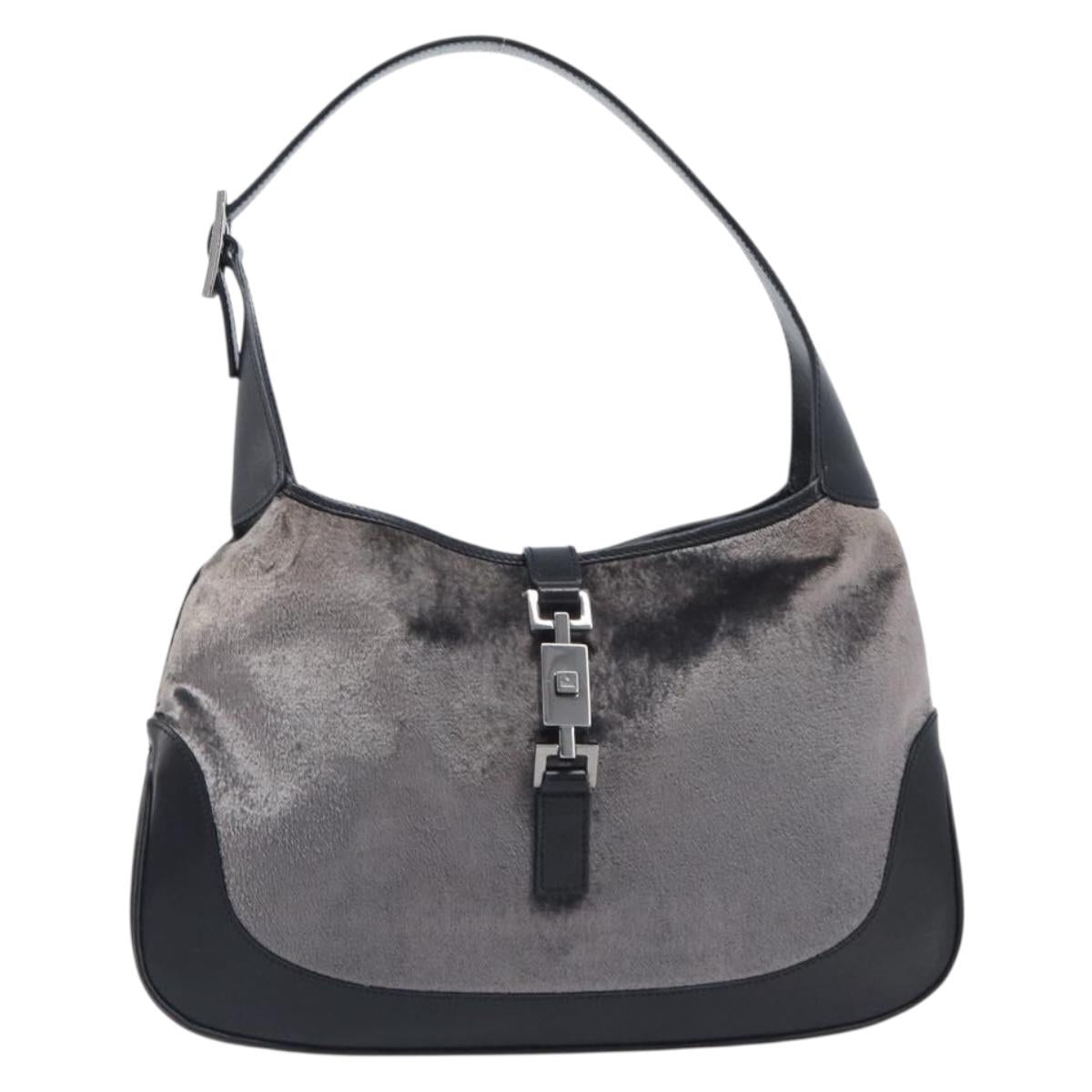GUCCI Jackie Shoulder Bag Velor Black Silver 001 3306 Auth 208043V